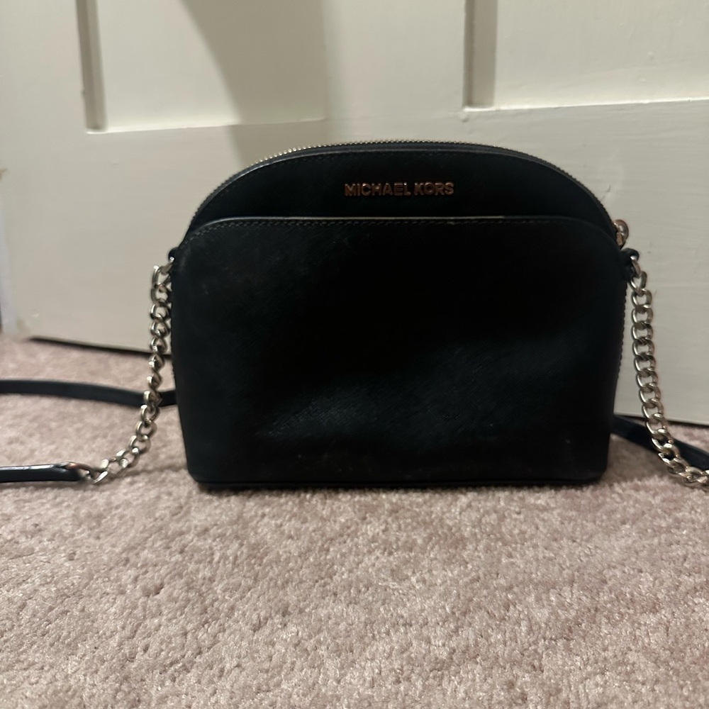 Michael Kors Black Crossbody with Silver Chain